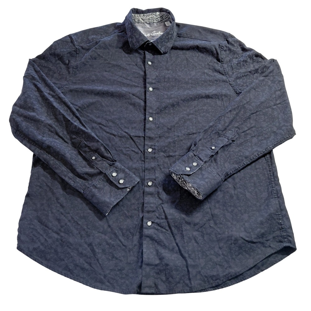 Robert Graham Mens 2XL Classic Fit Navy Blue Jacquard Floral Paisley Shirt